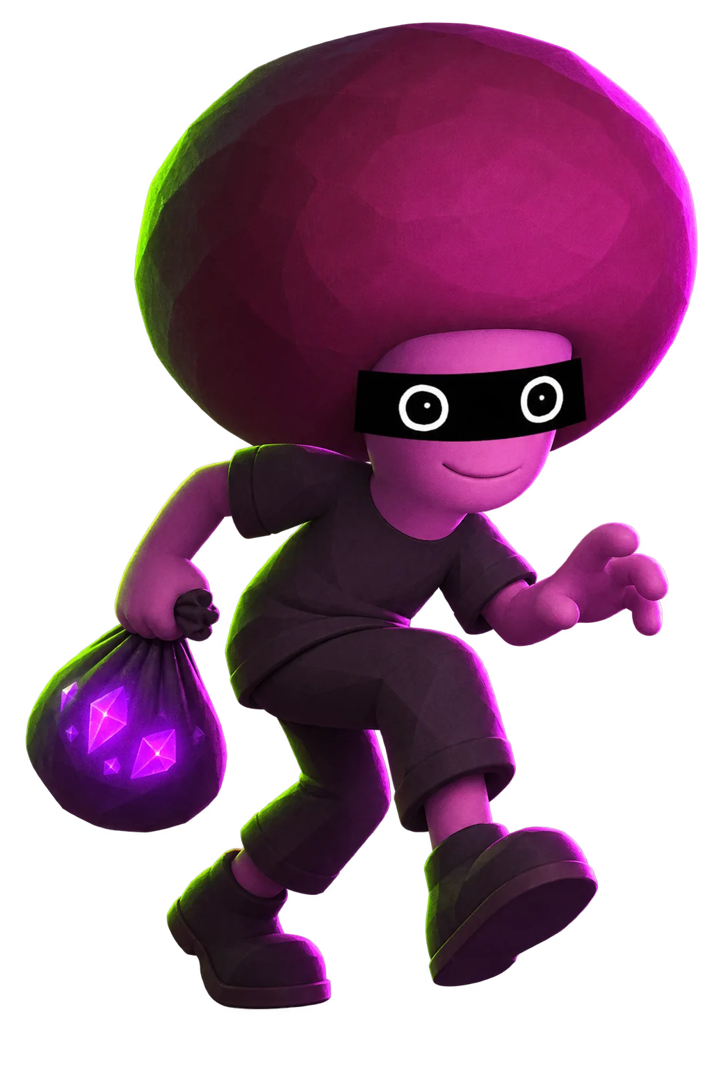 The masked Gloom Hunter sneaking off with a bag of glowing loot